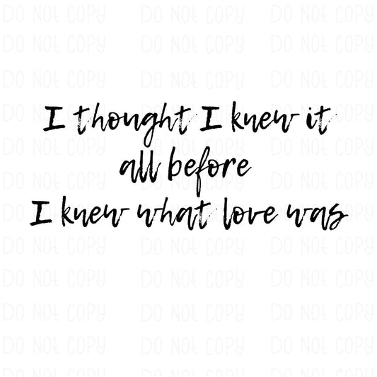 I thought I knew it all before I knew what love was