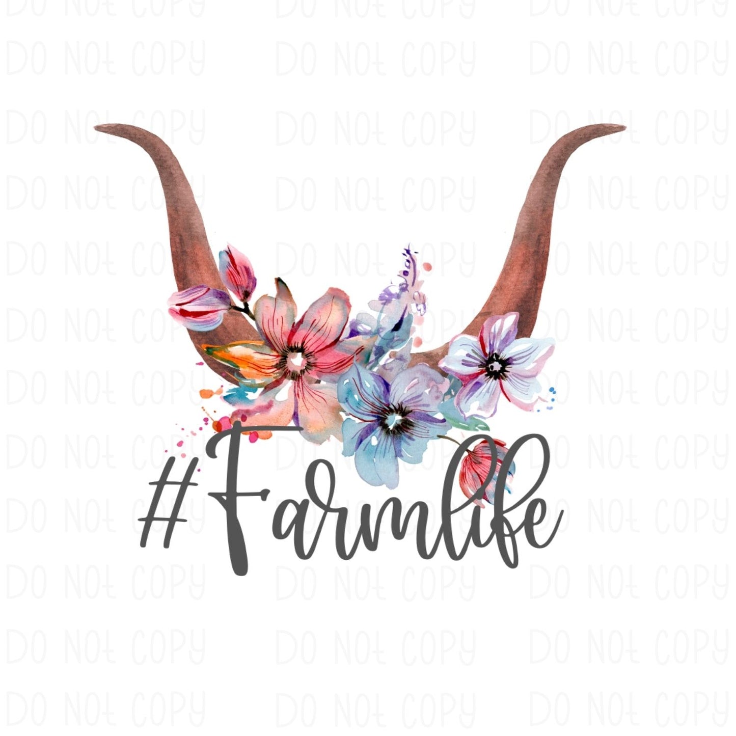 farm, farmlife, life, sublimation, flowers, horns, color, blue, red, orange, hastag, do not copy, #farmlife #farm #life 